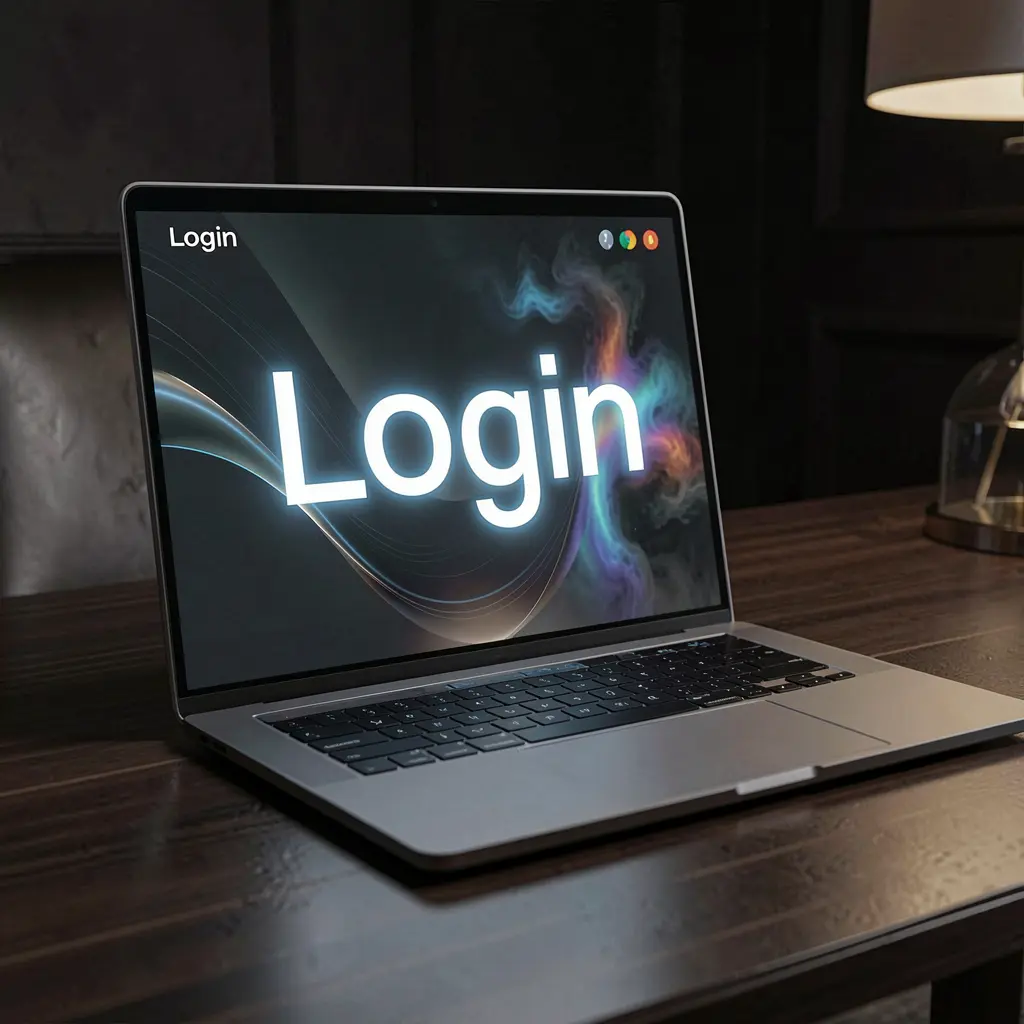 Modern laptop on a dark surface showing the BK666 login screen with a glowing interface for secure access in Bangladesh
