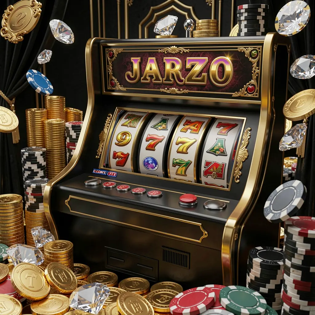 Elegant casino slot machine with glowing reels and stacked gold coins representing premium gaming at BK666 online casino in Bangladesh